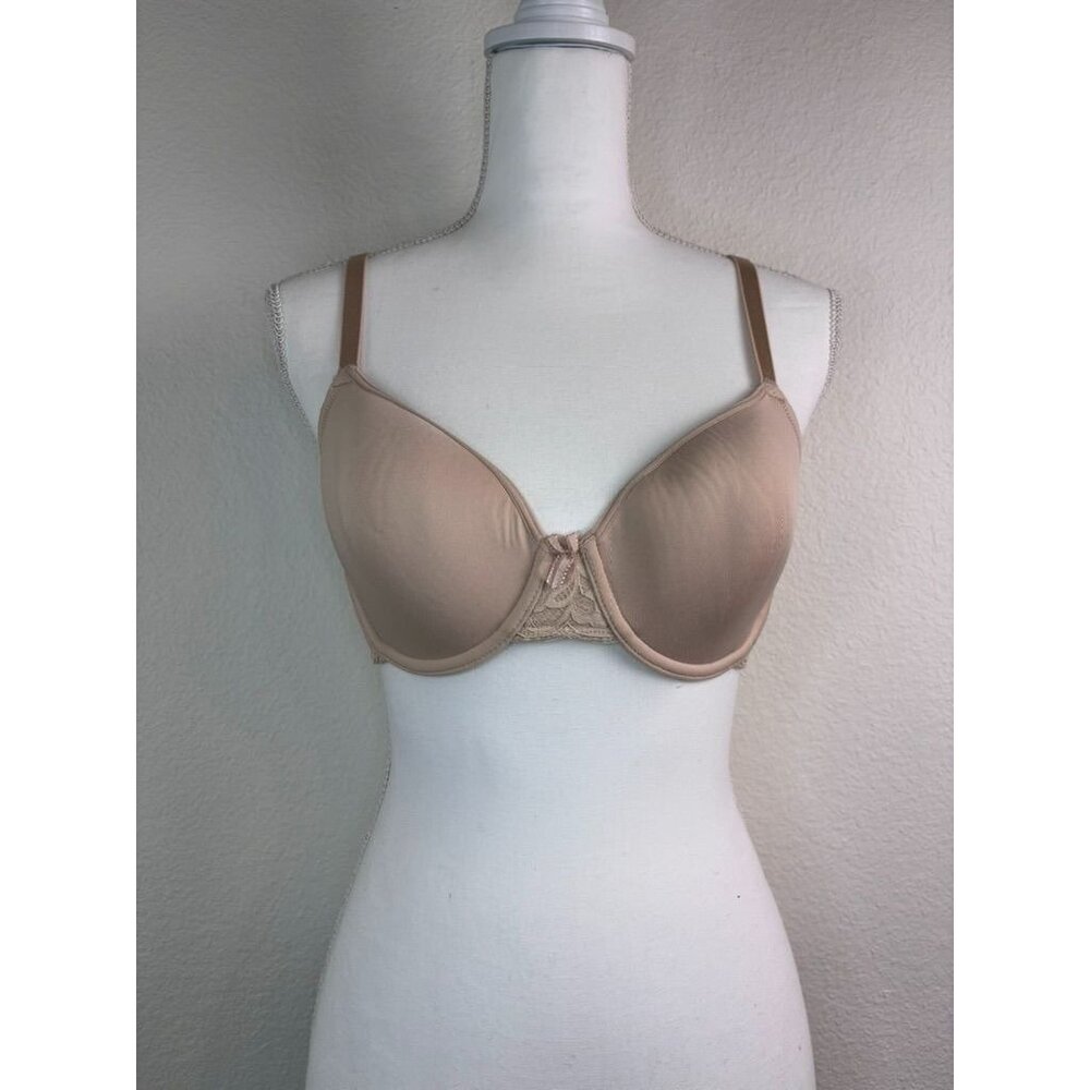 Wacoal 36B beige all dressed up t-shirt bra lace back underwire lightly lined